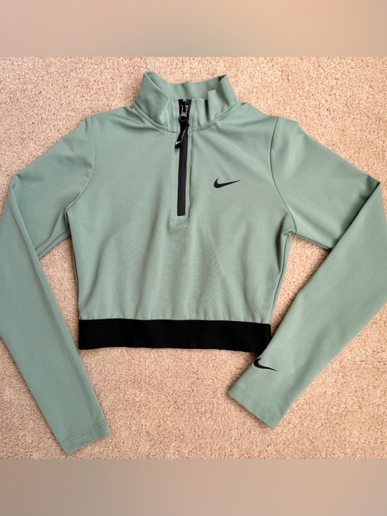Nike Tops - Nike Green Half-Zip Long-Sleeve Crop Top with Black Trim